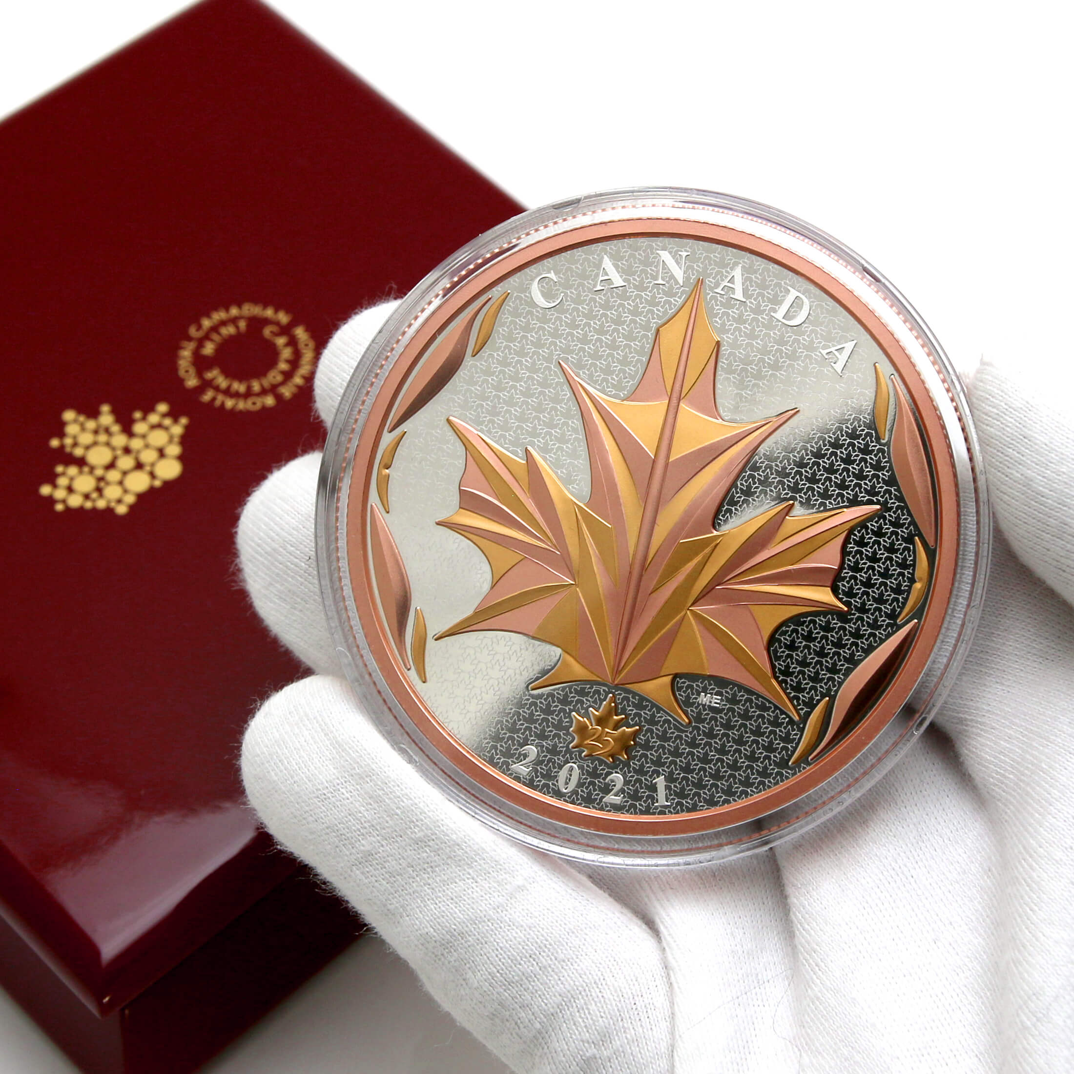 Stříbrná pozlacená mince Maple Leaf
